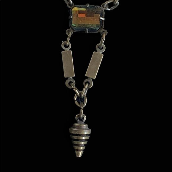 Vtg Banana Bob modernist Art Deco checkerboard topaz ox gold choker necklace - Picture 4 of 6